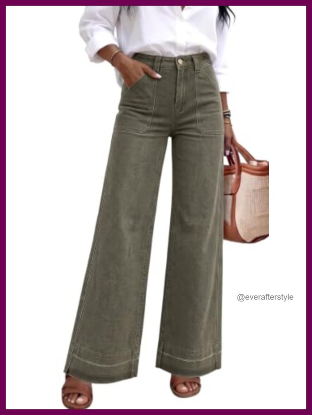 High Waisted Wide Leg Stretch Denim Jeans Raw Hem Pockets